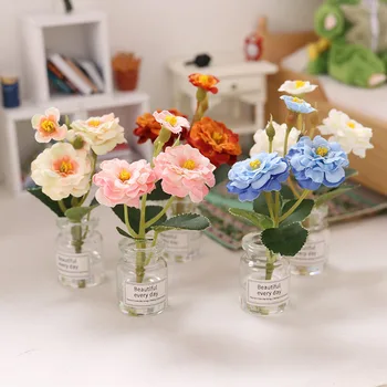 בית הבובות מיני דברים פרחים בקבוק זכוכית בובות גן מיניאטורי פריטים רוז צמח שולחן העבודה קישוט בית בובות אביזרים צעצועים