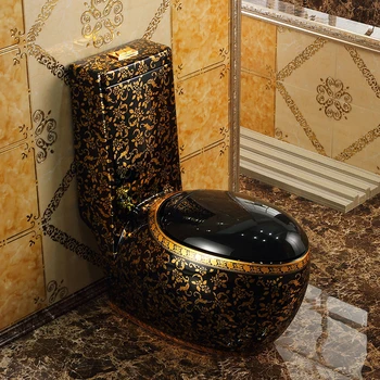 בסגנון אירופאי הזהב שירותים ביתיים בצורת ביצה יצירתי אישיות שחור שירותים לחיסכון במים צבע שירותים שירותים שירותים