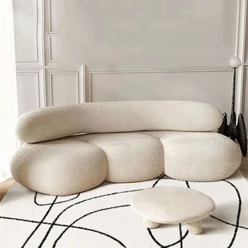 בסגנון נורדי להירגע מיטת ספה למתוח מודרני קומה ספה לבנה מעוטרת Lambswool מודולרי גדול מתאבן סלון גר בבית ריהוט