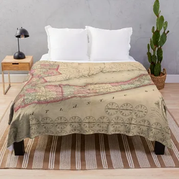 בציר לונג איילנד ניו יורק המפה (1870) לזרוק שמיכה חורף מיטה שמיכות קוטב שמיכה רכה משבצות.