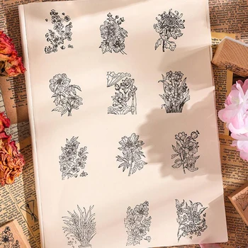 בציר לשתול פרחים מעץ, חותמות גומי DIY חותמת גומי על מה שהופך את הכרטיס עיצוב אלבומים עץ חותם חותמות בעבודת יד מלאכת יד