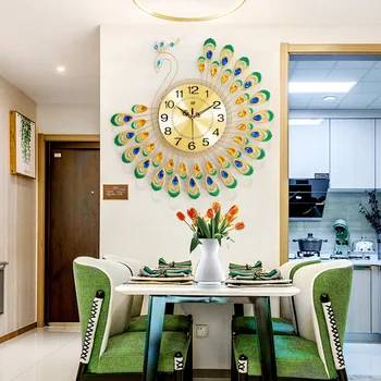 ברזל מודרני שעון קיר גדול 3D טווס הצורה הלא מתקתק שקט השעון על חיים עיצוב חדר הלא-מתקתק מטבח DIY שעוני קיר