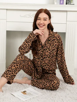 בתוספת גודל S-3XL הדפסת נמר ויסקוזה סטים של פיג ' מה לנשים זמן הלבשת לילה Loungewear תוספות בסגנון הלבשת לילה Pijamas