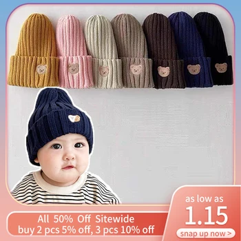 דוב חמוד התינוק כובעים קוריאנית מצויר, ילדים סרוגים כובע צבע מוצק ילדים סריגה בונה עבור בנים בנות סתיו חורף חם קאפ