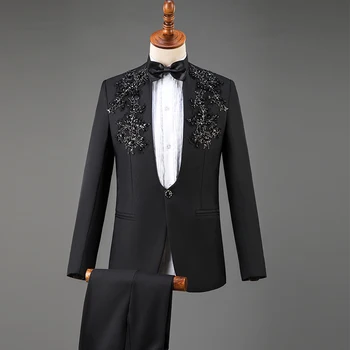 הגברים ז ' קט חליפה נוצצת בלייזר Slim Fit קפוטה תלבושות הזמר תחפושת לחגוג במועדון הבמה Mens ללבוש רשמי DT746