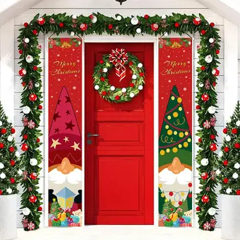 הדלת השלטים חג המולד חגיגי הדלת באנרים לשימוש חוזר גמדים מצוירים בדוגמת Couplet קישוטים למסיבות בית Couplet