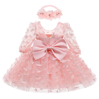 היילוד שמלת פרחים רשת אופנה מסיבת נסיכה קטנה התינוק שמלת חג המולד, מתנת יום הולדת לילדים בגדים 3 6 12 18 24 36 חודשים