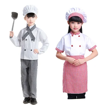 הילדים שף ז ' קט משובץ מכנסיים לבשל המדים שירות המזון ליל כל הקדושים Cosplay תלבושות עבור ילדים בנות