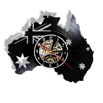 המדינה המפה של אוסטרליה התקליט ויניל קיר שעון אוסטרליה הדגל המודרני אוסטרליה נסיעות מזכרת פטריוטי אמנות קיר שעונים לצפות