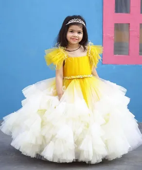 הנסיכה מסיבת יום הולדת שמלת שכבות טול באורך רצפת פרח ילדה שמלת החתונה שמלת חג המולד הילד גודל 1-16T