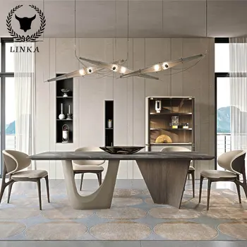 הסגנון האיטלקי אור יוקרה בסגנון מינימליסטי השיש השולחן הארוך של משק שולחן כיסא שילוב מעצב high-end מותאם אישית פרווה