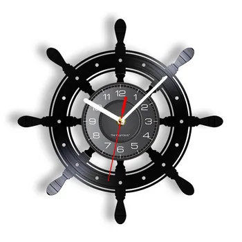 הסירה היגוי ויניל LP שיא שעון קיר סירת יאכטה גלגל ימית תפאורה שקטה ללא מתקתק קיר שעון קפטן הספינה מתנה