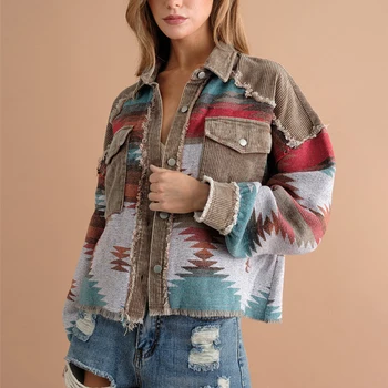 הסתיו-חורף החדשה של אופנה רחוב קורדרוי AZT דפוס סלים של האישה המעיל, הז ' קט