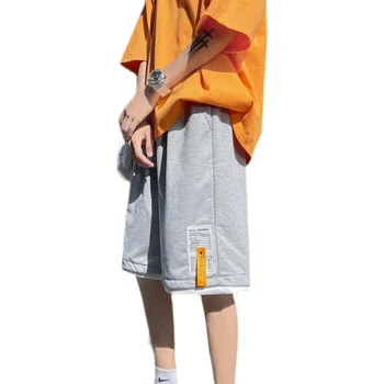 הקיץ Harajuku סגנון ישר מכנסיים קצרים לגברים של תוספות חופשי מזדמנים ספורט רחב הרגל אופנתי מותג bf מזויף שני חלקים חמש חתיכה