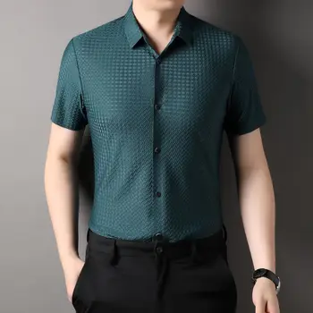הקיץ החדש מוצק צבע דש חולצת גברים שרוול קצר ללא סימון עיצוב עסקי מזדמן רזה מגמת אופנה מקסימום R6001