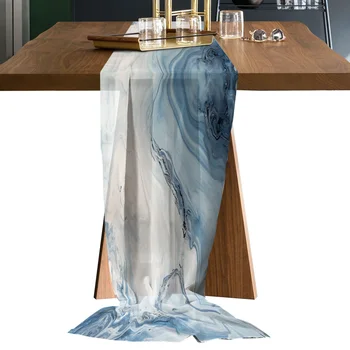 השיש מרקם נוזל כחול ארוך שיפון שולחן רץ עבור החתונה המלון העצום מפת שולחן מטבח ביתי תפאורה ואל שולחן רצים