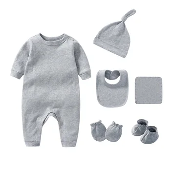 התינוק Rompers+כובעים+ביבס+גרביים 5pcs כותנה לתינוק הנולד בגדים קיץ מוצק התינוקת בגדים קובע 0-2 שנה בבה סרבל