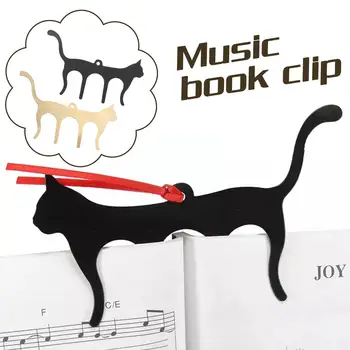 התיקייה 'מוסיקה' מתכת חתול בצורת קליפ מוסיקה סימניה כרטיסיות פסנתר דף קליפים חמודים נייר מכתבים הספר קלאמפ מחזיק הערה מוסיקה נייר L9J2