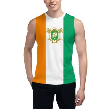 וחולצת טי-שירט חוף השנהב דגל 3D של גברים לבנים חולצת טי כושר גופיות כושר רצים כדורסל אימון וסט