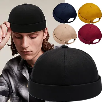 וינטאג ' של הגברים כותנה Brimless Skullies כובע צבע מוצק רטרו Multipurpos היפ הופ כובעים כובע כפת אופנת רחוב נייד דוקר כובעים