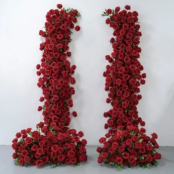 ורד אדום סחלב לחתונה רקע 5D סידור פרחים אירוע מסיבת שלב עיצוב שולחן פרח רצים רץ חלון דקורטיבי pro