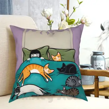 זמן לישון עם חתולים מקרה כרית מודפסת הביתה רך DIY-כרית כיסוי מקורי חתול אמנות עממית גחמני למיטה לישון הלהקה מצחיק
