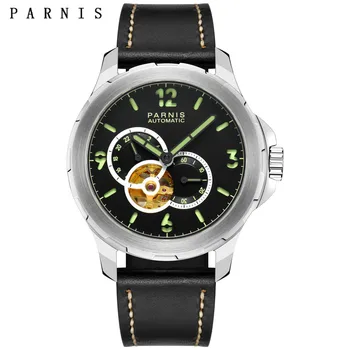 חדש Parnis 44mm כסף במקרה מכני אוטומטי של גברים שעון רצועת עור ספיר קריסטל ספורט גברים שעונים רלו גבר 2023