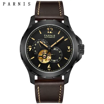 חדש Parnis 44mm כסף במקרה מכני אוטומטי של גברים שעון רצועת עור ספיר קריסטל ספורט גברים שעונים רלו גבר 2023