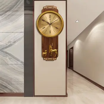 חדש בסגנון סיני שעון קיר בסלון בית האופנה בסגנון סיני פשוטה, שקטה עץ מלא אור יוקרה דקורטיביים השעון