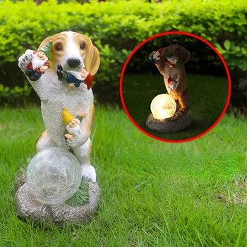 חדש כפרי יצירתי כלב נושך שדון שרף מנורה דקורטיבית מנורה סולרית אמנות קישוט הבית החצר הגינה מתנה קטנה