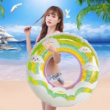 חוף הים צד מתנפח, מזרון ספורט מים צעצוע למבוגרים ילדים מתנפחים עננים ירוק שחייה טבעת הבריכה צף מעגל