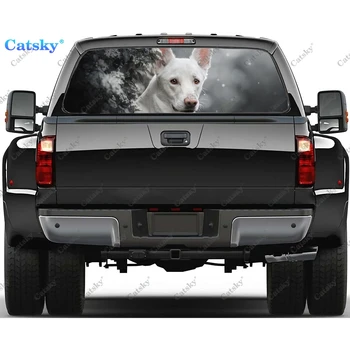חיה - לבן רועה החלון האחורי מדבקה מתאימה טנדר,משאית,רכב אוניברסלי לראות דרך מחורר החלון האחורי מדבקה ויניל