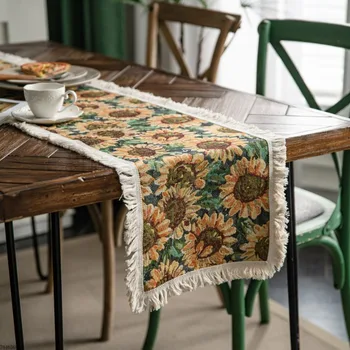 חמניות אקארד שולחן רץ עם ציצית על שולחן האוכל המפלגה קישוט המרפסת לכסות במגבת מסעדה עיצוב שולחן