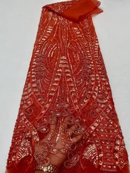 חרוזים לבנים תחרה בד כלה עבור החתונה שמלה באיכות גבוהה ניגריה טול רשת רצף חומר 2023 עבודת יד, חרוזי קריסטל