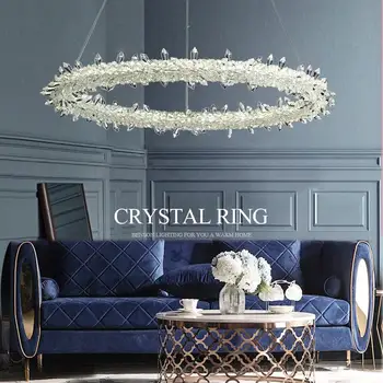 טבעת חרוז קריסטל התקרה נברשות LED יוקרה Morden אמנות חיה בחדר האוכל התליון המנורה עיצוב הבית ברק גופי