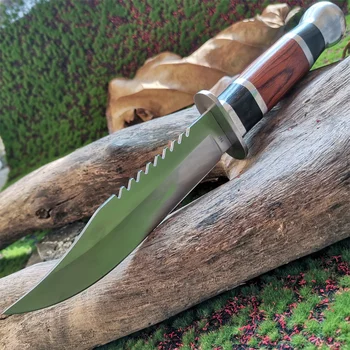 ידית עץ טקטי קבוע להב סכין צייד - 7Cr13Mov להישרדות מחנאות, ופעילויות חוצות עם נדן