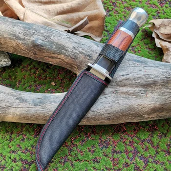 ידית עץ טקטי קבוע להב סכין צייד - 7Cr13Mov להישרדות מחנאות, ופעילויות חוצות עם נדן