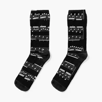 יוהאן סבסטיאן באך - פרלוד - סדין לבן תווי המוסיקה - אמנות דיגיטלית על ידי איונה אמנות דיגיטלית גרביים רטרו מצחיק גרביים לנשים