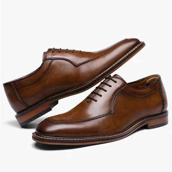 יוקרה חדש אוקספורד נעלי גברים עור אמיתי בראון שמלה עסקים חתן נעלי חתונה זכר חיצונית לעבוד דרבי מוקסינים 5C