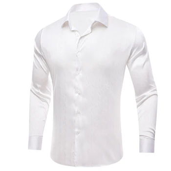 יוקרה, משי, חולצות לגברים סאטן לבן מוצק רגיל ארוך שרוול סלים זכר החולצה מזדמן רשמי מקסימום לנשימה ברי וונג