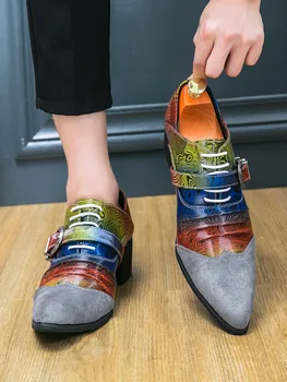 יוקרה צבעוניים גברים נעלי העקב גבוה מחודד בוהן רשמית גברים נעלי מעצבים מסיבת חתונה שמלה נעלי גברים עור חברתית הנעל