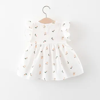 ילדים חצאית לבנות עם שרוולים קצרים שמלת קיץ תינוקות ופעוטות בתולות התינוק שמלת הקיץ קשת כותנה חצאית קטנה