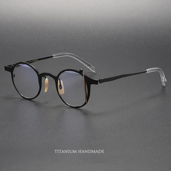 יפן יוקרה מעצב מותג גברים רטרו עגול טיטניום מסגרת משקפיים נשים אופנה חריג ייחודי עיגול קטן עדשות משקפיים