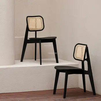 יפנית מעץ מלא סלון כסאות ריהוט ביתי מודרני, רטרו משענת קש פנאי ספה כסא האוכל פשוט הכיסא