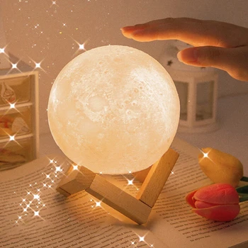 יצירתי 3D LED הירח מנורת חדר שינה רומנטי דקורטיביים, תאורת לילה תאורת Galaxy כוכבים מנורות שולחן מתנת יום הולדת עם מעמד