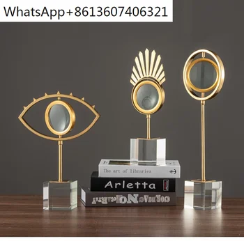 יצירתי זהב מתכת עיני זכוכית מגדלת קישוטים מלאכת יד קריסטל בסיס זכוכית שקופה כיף שולחן העבודה המודרני קישוט הבית