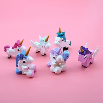 יצירתי סדרה חמודה קרן מיני אבני בניין לבנים קריקטורה סוס מעופף מודל 3D צעצועים עבור ילד יום ההולדת מתנה