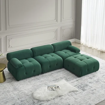 ירוק בצורת L ספת קטיפה ספה פינתית עם הפיכים העות ' מאנית,כפתור המצויץ מעוצב