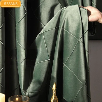 ירוק כהה תלת מימדי יהלום אקארד קטיפה וילונות האפלה על הסלון, חדר השינה חלון צרפתי מוצרים מוגמרים