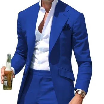 כחול ירוק חליפות גברים Slim Fit דש חתונה החתן נשף מסיבת Terno Masculino בלייזר סטים מותאמים אישית גברים בגדים 2 חתיכות